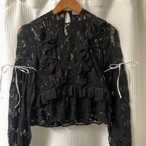 Preen Line Elegant Black Lace Ruffle Top